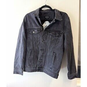 Barney Cools Men’s M Gray Jean Jacket Shark Graphic Back Button Front Pockets